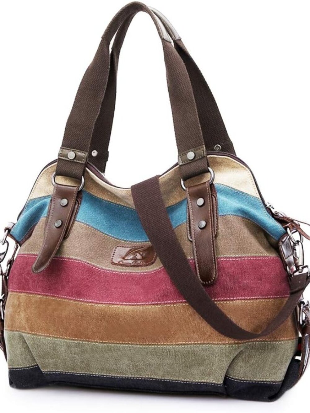 Canvas Handbag Multi-Color Striped Lattice Cross Body Shoulder Purse Bag Tote-Ha